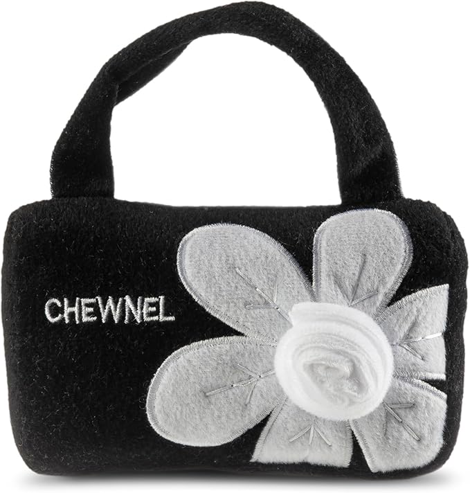 Dog Diggin Designs Chewnel Fleur Blanche Plush Dog Toy Purse | Luxury-Inspired Parody Designer Floral Handbag with Squeaker, Soft Plush Fashion Dog Toy – Haute Couture Purses & Handbags