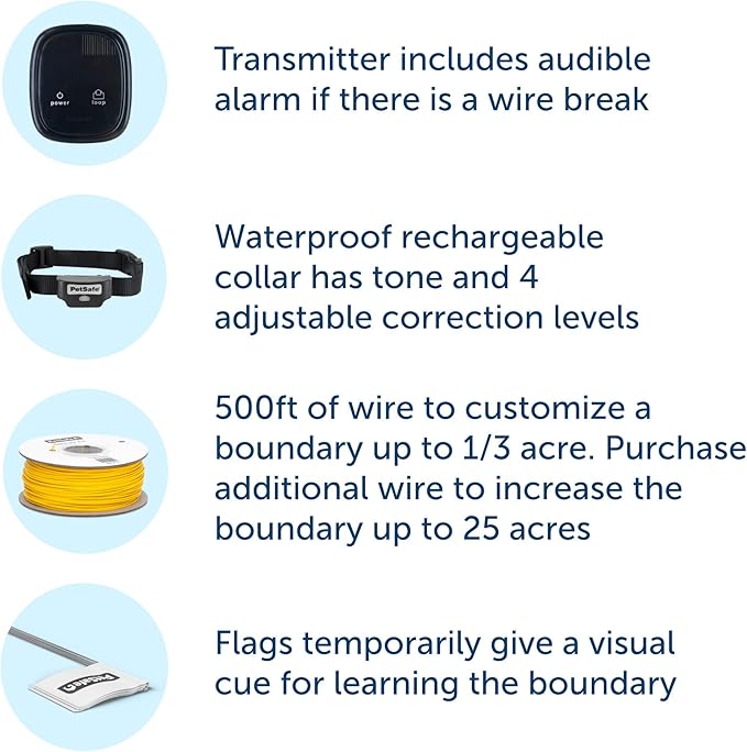 PetSafe Rechargeable In-Ground Pet Fence for Dogs and Cats Over 5lb - from The Parent Company of Invisible Fence Brand - Waterproof Collar with Tone and Static Correction Electric Collar