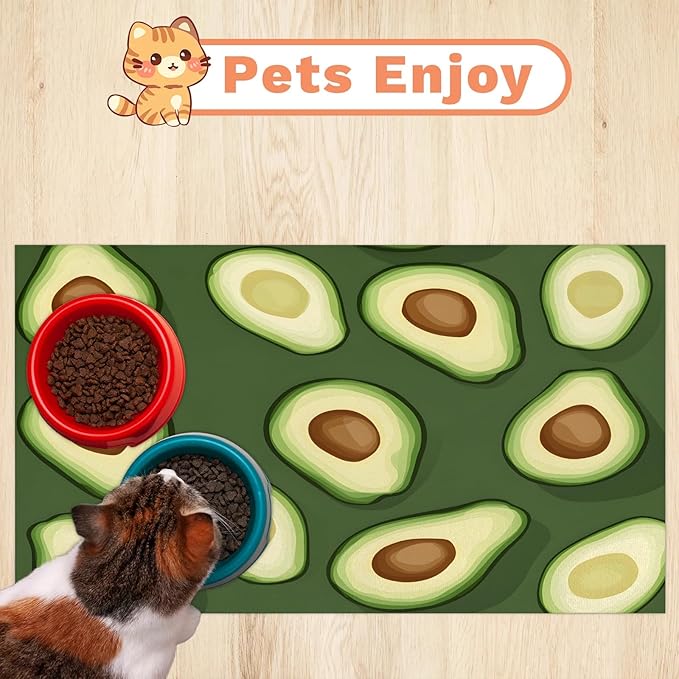 Green Avocado Dog Food Mat for Floors Absorbent Dog Bowl Mat for Food and Water Dispenser Quick Dry Cat Food Placemat Pet Supplies 17" x 30", Fruit Slice
