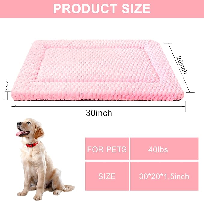 Dog Bed Mat,Reversible & Ultra Soft Kennel Pad-Machine Washable Pet Bed for Dogs & Cats-All-Weather Crate Liner for Crates,Carriers & Travel (Pink, 30" L x 20" W x 1.5" Th)