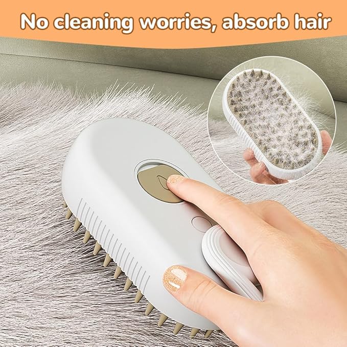 Pet Steam Groomer Comb,2024 Upgraded 3 in 1 Cat Steam Brush Pet Hair Steamy Brushes,Grooming Comb Tool for Pets Hair Removal with Steam for Massage Cleaning Shedding (White, Long)