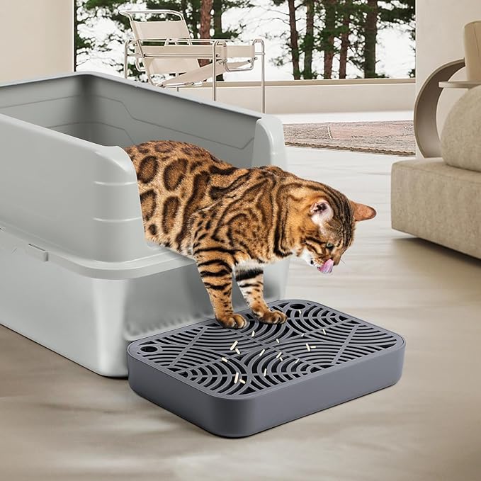 Cat Litter Box Ramp, Litter Box Step Mat with Filter Function for Self-Cleaning Cat Litter Box, Easy to Clean, Cats Pedal Step Stool Ideal for Kitten & Elderly Cats (Dark Grey)