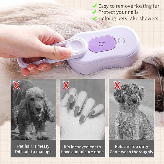 2 Pcs Pet Spray Massage Brush, Cat Hair Steam Brush for Shedding,Cleaning Pet Brush for Massage and Bathing with One Click Spray,Silicone Grooming Spray Comb with 360° Rotating Arm