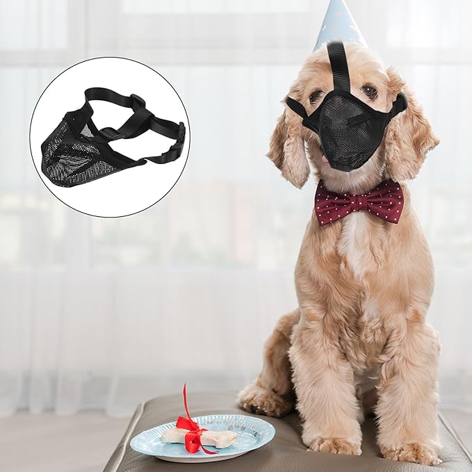 VOSAREA Professional Dog Muzzle Breathable Mesh Soft Mouth Cover Anti-Biting No Barking Muzzle for Large Dogs Black S Size Comfortable Pet Supply Training Grooming