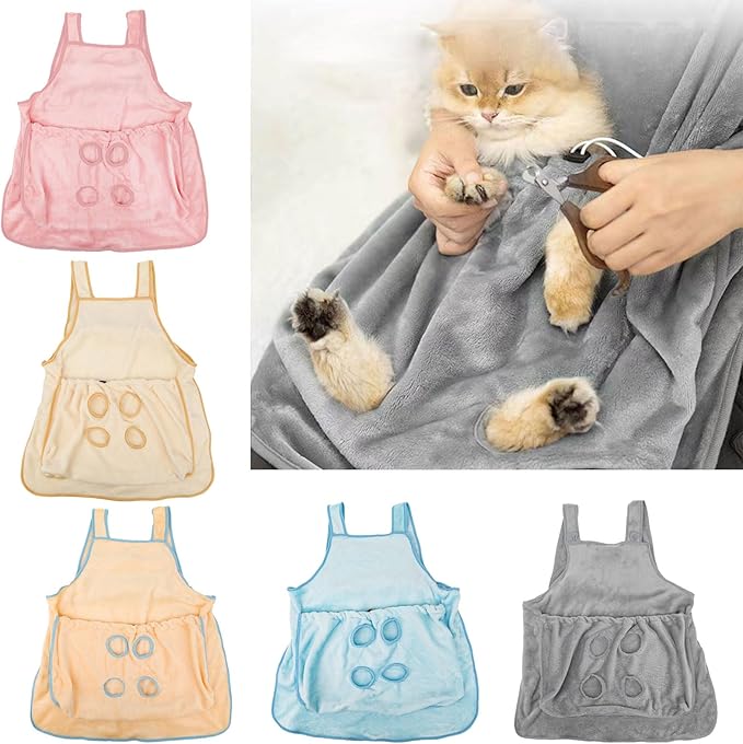 Cats Holding Carriers Velvets Aprons Slings Accompany Bag Indoor Use Smock with Pocket Cats for Nail Cutting