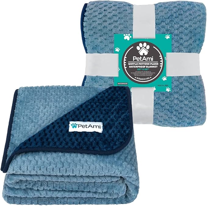PetAmi Waterproof Dog Blanket, Leakproof XL Pet Blanket for Large Dogs, Furniture Sofa Couch Cover Protector, Fleece Cat Throw Bed Crate Kennel, Reversible Washable Soft Plush, Twin 60x80 Navy Blue
