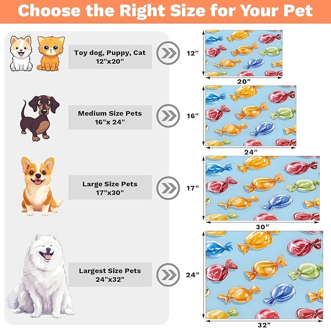 Sugar Candy Dog Food Mat for Floors Absorbent Dog Bowl Mat for Food and Water Dispenser Quick Dry Cat Food Placemat Pet Supplies 12" x 20", Sweet Food