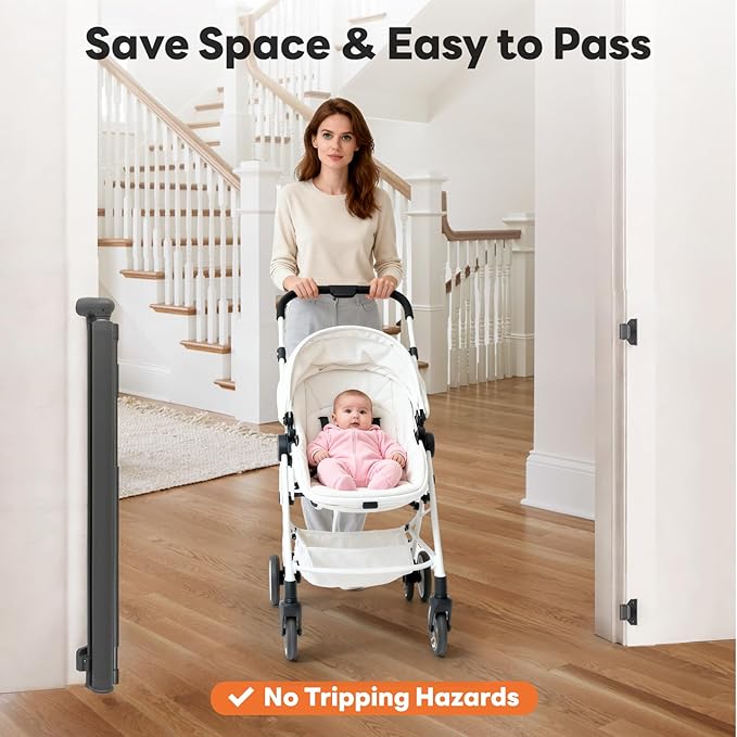 Retractable Baby Gates for Doorways, Mesh Dog Gate for Stairs, Pet Gate Indoor, Extends to 55" Wide 33" Tall, Safety Toddlers Gates for Hallways, Indoor & Outdoor Use, Gray