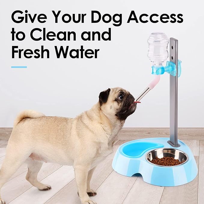Super Design Elevated Pet Feeder with Stainless Steel Bowl & Automatic Water Dispenser – Adjustable Dog Cat Feeding Station with 360° Rotating Bottle, Non-Slip Base & Spill-Control Silicone Catcher