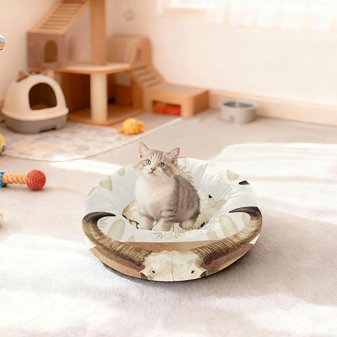 Pet Cat Beds Relieve Stress fluffier Dog & Cat Cushion for Small Size Pets Supplies Western Cactus Skull