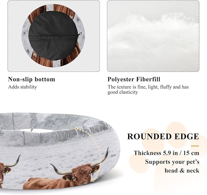 Pet Cat Bed Anxiety Relief fluffier Dog & Cat Cushion for Extra Small Size Pets Supplies Winter Cow Field