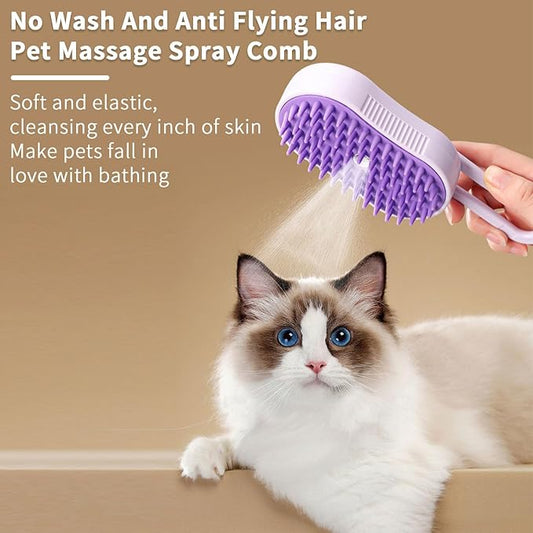 2 Pcs Pet Spray Massage Brush, Cat Hair Steam Brush for Shedding,Cleaning Pet Brush for Massage and Bathing with One Click Spray,Silicone Grooming Spray Comb with 360° Rotating Arm