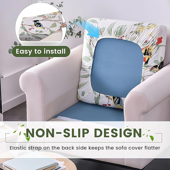 HANDONTIME 8Pcs Outdoor Patio Cushion Covers Bird Branch Stretch Couch Cushion Cover Patio Couch Slipcover for Outdoor/Indoor Washable Non-Slip Furniture Protector for Pet (Branches Birds,Cover Only)
