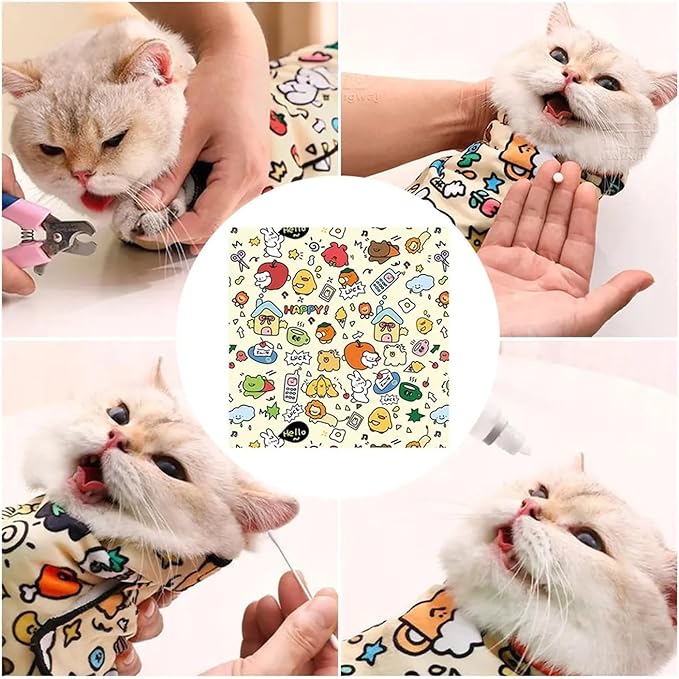 Self-Adherent Cat Grooming Wrap - Bite, Scratch, Escape Swaddle for Medicine & Nail Clipping