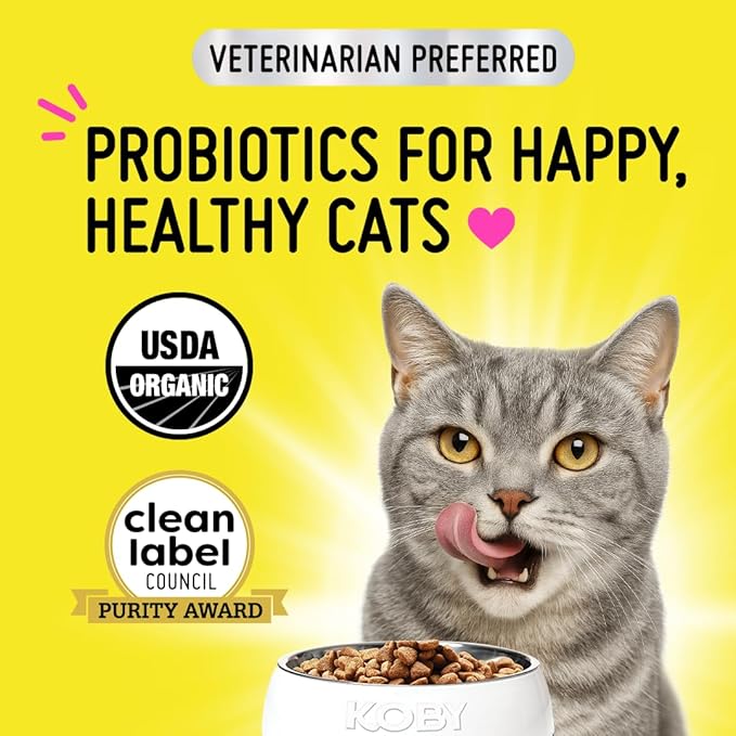 Koby Cat Probiotics | Daily Digestive Support for Sensitive Cats | Helps Loose Stool & Upset Stomach | Certified Organic | Vet Preferred, Clinical Dose | Easy-to-Use Powder
