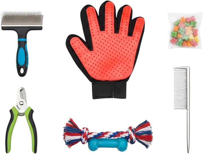 The Room Collective Pet Grooming Gloves 2-Pack, Left and Right Hand Deshedding Mitts with Soft Silicone Tips for Dogs and Cats, Blue or red (Red)