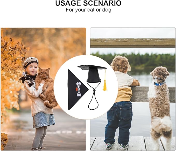 Dog Graduation Cap and Washable Saliva Towel Set, Decorative Pet Bandana and Doctoral Hat for Graduation Party Supplies, 2pcs Puppy Costume Accessory