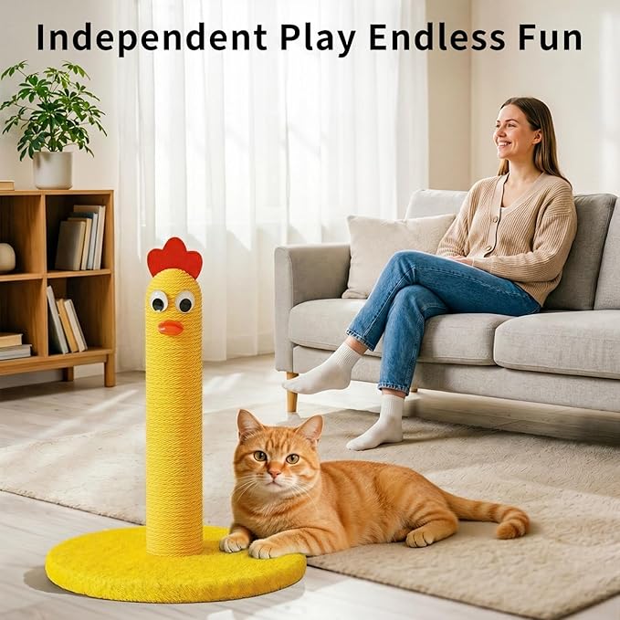 Cat Tree for Indoor Cats — Yellow Chick Mini Scratching Post, Compact Apartment Cat Tower for Kittens & Adult Cats, Fun Play & Furniture Protection