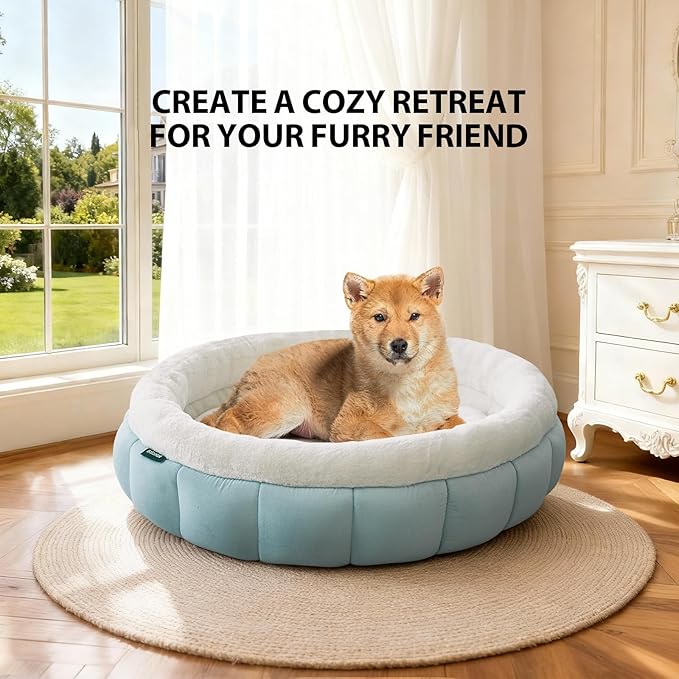 BALANCE Cat Beds for Indoor Cats, Washable Round Dog Bed, Donut Dog Bed with Anti-Slip Bottom for Small Dogs, 28 Inches, Dream Blue