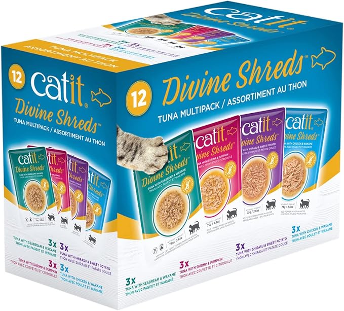 Catit Divine Shreds Premium Cat Food Topper, 12 Pack, Tuna