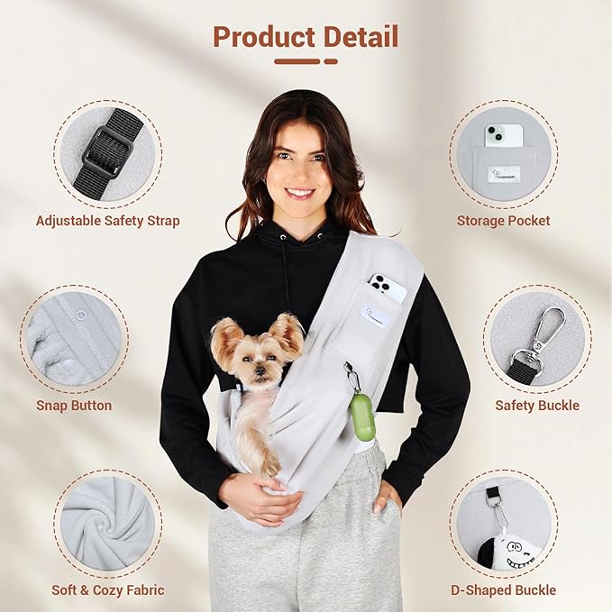 Dog Carrier Sling,Indoor Comfort Adjustable Cat Sling Carrier,with Front Pocket and Seat Belt Dog Carriers for Small Dogs Machine Washable,Suitable for Family Outdoor Use (Large, Grey)