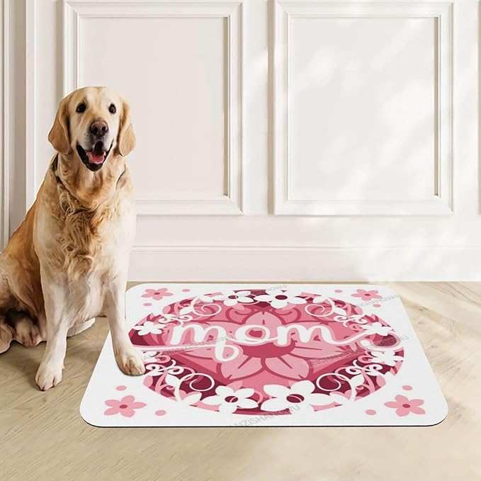 Dog Food Mats for Floors Absorbent Pet Cat Food Mat Happy Mother's Day Floral Gift Mom Cp Non Slip Dogs Bowl Mats for Water Dog Placemats Feeding Mat Pet Supplies 24x16In