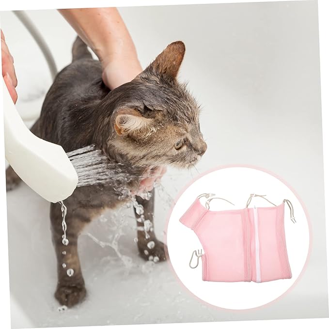 Happyyami Cat Bathing Bag Breathable Mesh Grooming Shower Bag for Cats Adjustable Scratch Design for Pet Bathing and Drying