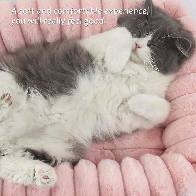Pink Doggie Beds for Extra Small Dogs Washable,Rectangle Tiny Pet Bed With Sides for Puppy and Kitten,Soft Plush Calming Couch Sofa,Comfy Fluffy Cute Cat Beds for Indoor Cats,Anti-Slip,18x14x4 Inches