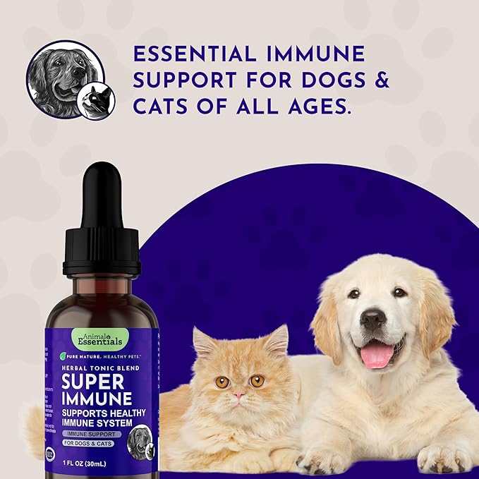 Animal Essentials Super Immune - Dog & Cat Immune Support for Puppies with Olive Leaf Extract & Echinacea, Olive Root for Dogs, Supports Respiratory Health & Overall Wellness - 1 Fl Oz