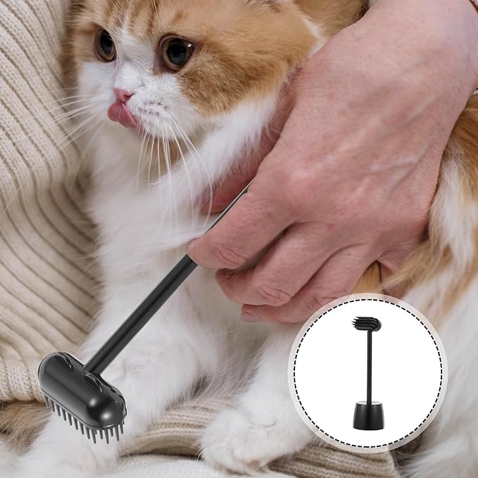 Cat Massage Grooming Brush for Shedding and Hair Removal Mini Black Pet Cleaning and Scratch Brush for Cats Soft Massage Comb and Itch Relief
