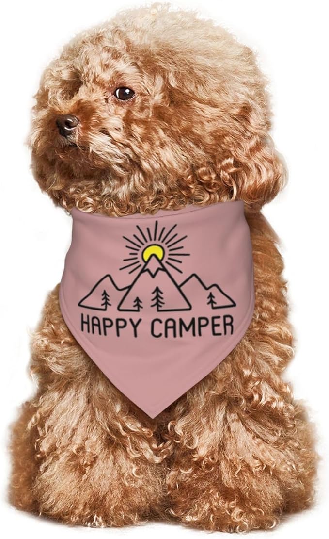Happy Camper Summer Dog Bandana，Adorable Puppy Accessory for The avid Camper ，Pet Neckerchief for Pets Daily Wear Photo Prop Party Supplies,Funny Cute Dog Bandana (Pink)