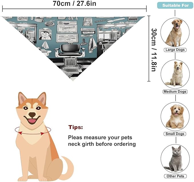 Dog Bandana Spring Pet Scarf Adjustable Triangle Barber Shop Printing Dog Bib Washable Polyester Puppy Bandana for Small Medium Large Dogs Cat Birthday Party Supplies