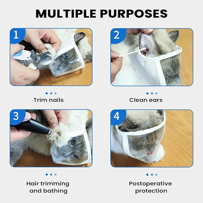 Muzzle for Biting Cats - Pet Grooming Supplies - Anti-Bite Head Protector for Small Cats, Suitable for Small and Medium Breeds Puppies and Anti-Biting and Cutting
