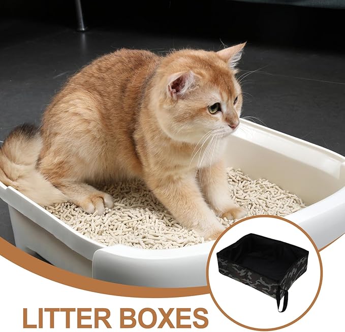 Foldable Portable Cat Litter Box for Travel, Collapsible Camouflage Cat Toilet Tray, Lightweight Leak-Resistant Pet Litter Tray for Outdoor and Car Use