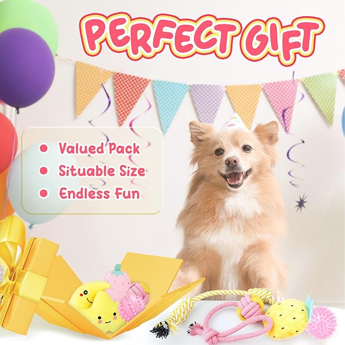 XIUGOAL Pink Puppy Toys for Teething - 23 Pack Puppy Chew Toys for Boredom, Interactive Dog Toys for Puppies, Cute Small Dog Toys with Treat Ball, Squeaky Dog Chew Toys and Ropes