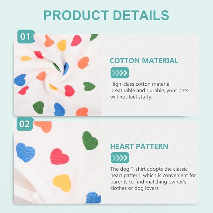 Generic Summer Pet Clothes Breathable Colorful Heart Pattern Vest Shirt for Small to Medium Cats and Dogs, White L Size, Lightweight Summer Pet Supply Accessory