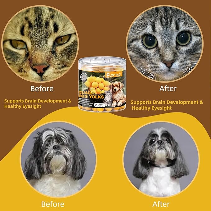 Dehydrated Quail Egg Yolk Snacks for Cats and Dogs Training, Natural Dog Food Limited Ingredient, Healthy Tasty Freeze-Dried Pet Treats for Dogs Cats (M, Egg)