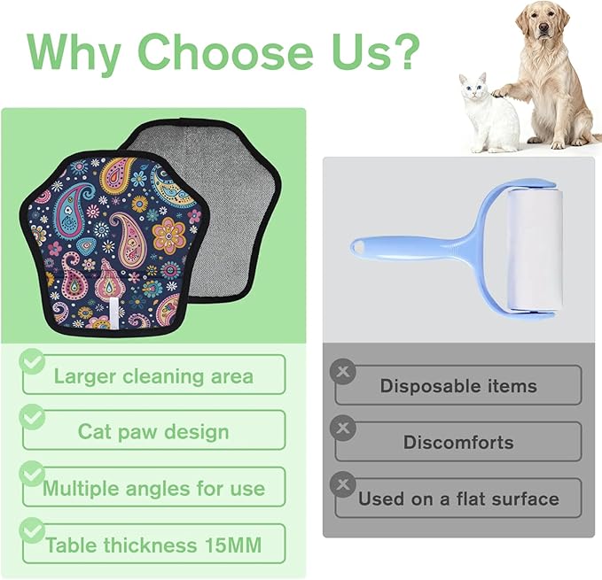 Floral Paisley Print Electrostatic Pet Hair Removal Glove for Cats & Dogs - Reusable Grooming Mitt for Couch, Carpet, Car Seat & Laundry - Large 9x9 Inch