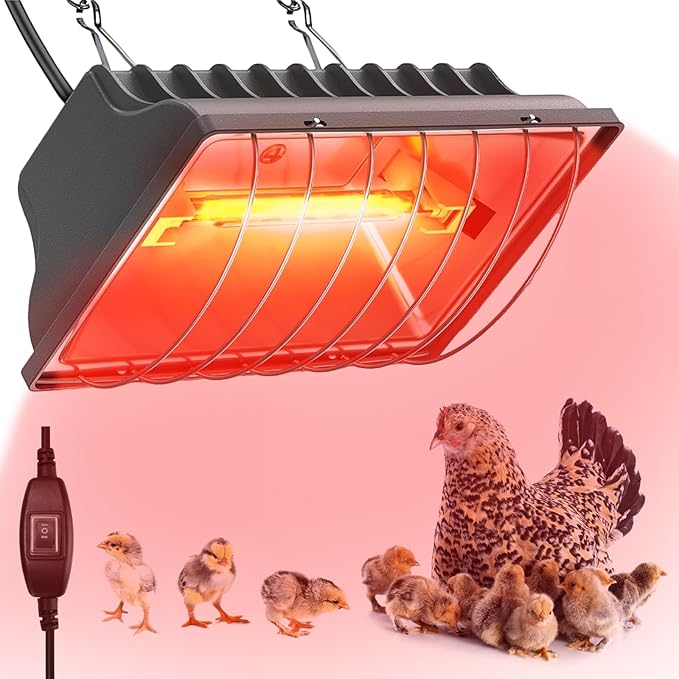 250W Chicken Coop Heater for Chicks Ducks Dog Kennel, Cat Bed, Reptiles, 2 Heating Mode Heat Lamp Warmer for Chicken Coop in Winter, Inside and Outdoor Pet Total 2 Heating Tube as Backup Lamp