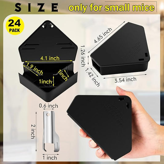 Qualirey Mice Station with Key Triangle Mouse Station Reusable Rodent Trap Box, Keeps Children and Pets Safe Indoor & Outdoor Suitable for Small Mice(Black,Keys are Silver,24 Pcs)