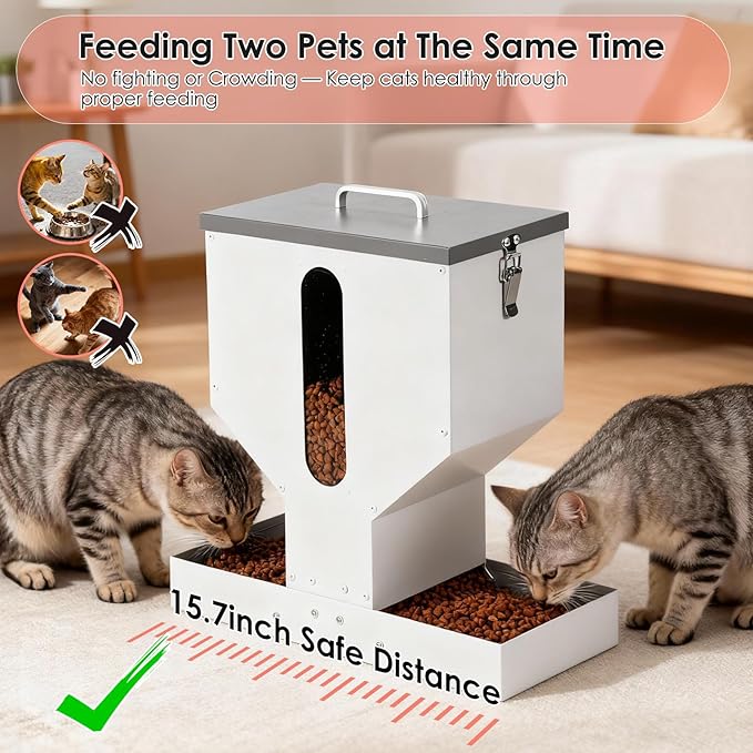 Automatic Cat Feeder 2 Cats - 12L Gravity Dual Cat Feeder Outdoor Pet Feeding Station Auto Dry Food Dispenser for Pet Cat Dogs