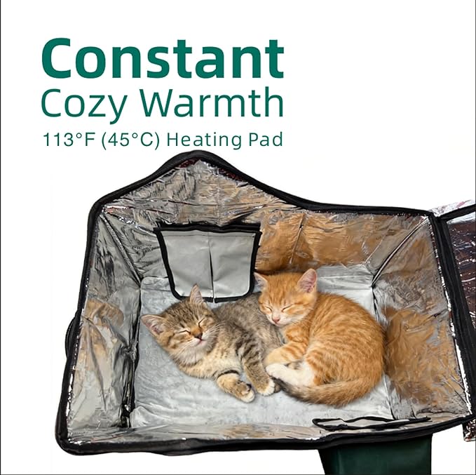 BARKBUDDY Heated Cat House for Outdoor & Indoor Use in Winer, 113°F Constant-Temperature Heating Pad Waterproof Windproof Warm Shelter Cat Houses (Green, Medium (21" L x 13" W x 20" H))