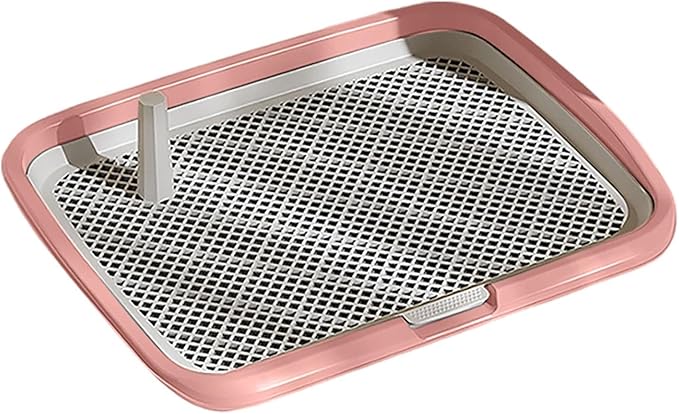 Dog Potty Tray with Guide Pillar, Indoor Pet Pee Pad Holder Duty, Removable Washable Puppy Training Toilet for Housebreaking Supplies Small Medium Dogs (Pink-S)