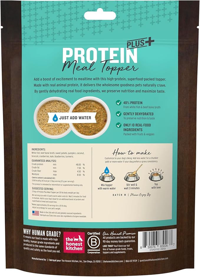 The Honest Kitchen Protein Plus+ Dehydrated Meal Topper: Grain Free Fish Superfoods, 12oz Pouch