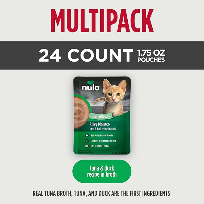 Nulo Silky Mousse Tuna & Duck Recipe in Broth for Kittens, 1.75 oz Pouch, Case of 12