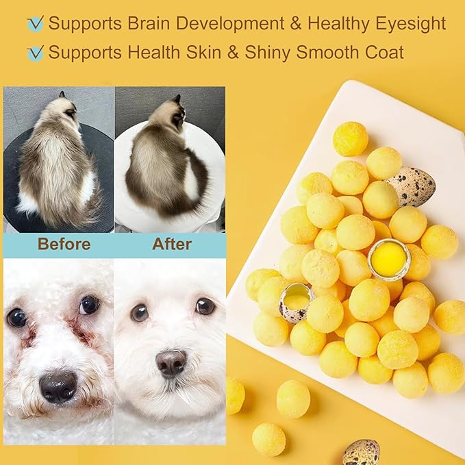 Premium Freeze-Dried Quail Egg Yolks - All-Natural Snack for Cats and Dogs, 100% Pure Quails Yolk Ingredients Pet Treats, Supports Growth with Protein & Iron, Crispy, Nutrient-Dense (S, Quail)