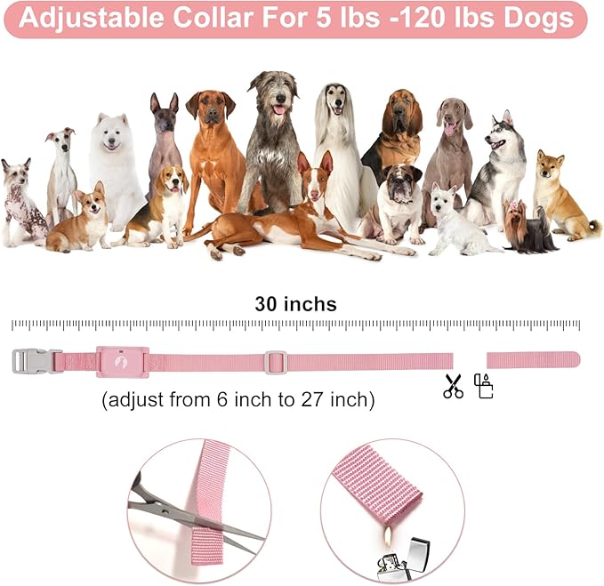 Dog Shock Collar with Remote Control 1800 FT, Adjustable Pink Electric Collar Rechargeable for 5–15lbs Small Dogs Puppy or 20-120 Pound Medium Large Dog, Safety Vibration Trainer