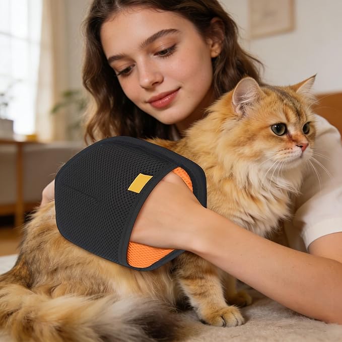 Pet Hair Removal Gloves – Static Electricity Cat & Dog Hair Remover for Furniture, Sofa Seams & Corners, Multi-Functional Household Cleaning Gloves (Orange)