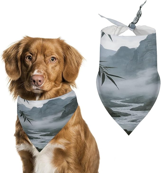Dog Bandana Spring Pet Scarf Adjustable Triangle Rainy and Misty Return of The Boat Printing Dog Bib Washable Polyester Puppy Bandana for Small Medium Large Dogs Cat Birthday Party Supplies
