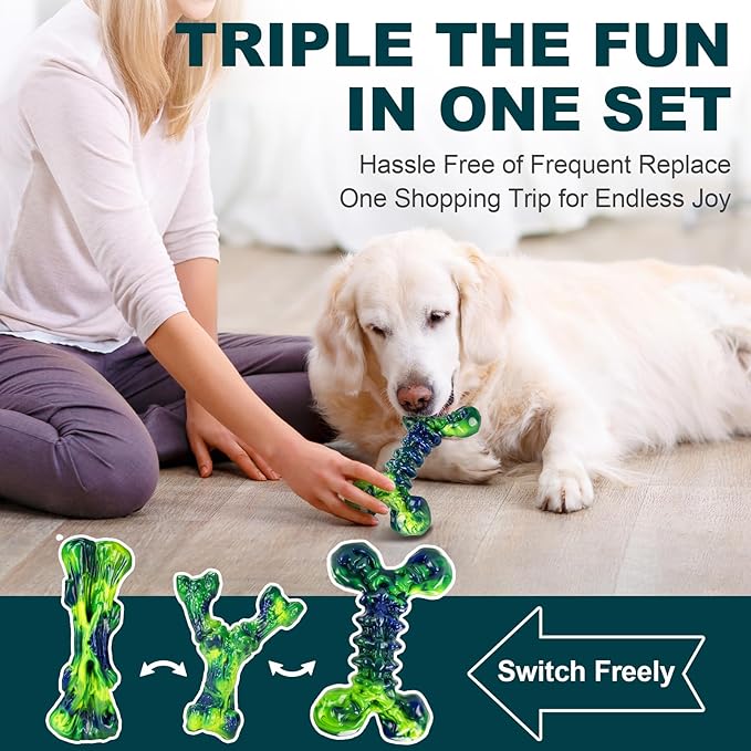 3-Pack Indestructible Dog Chew Toys for Aggressive Chewers, Peanut Butter Nylon Bones for Medium Large Dogs (25-90 lbs), Dental Chews for Boredom & Anxiety, St. Patrick's Day Gift (Lucky Green)